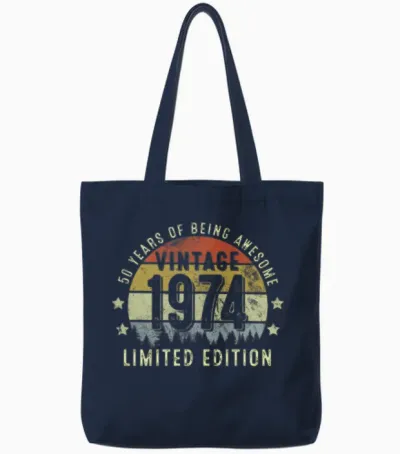 Vintage 1975 Limited Edition 50-Year-Old 50th Tote Bags - Navy
