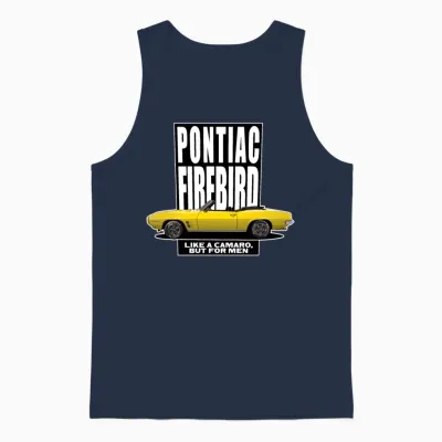 1969 Pontiac Firebird. Like a Camaro, but for Men. Unisex Tank Top - Navy