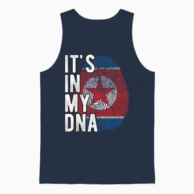 Funny It's in My Dna North Korea Flag Fingerprint T-Shirt, Black, S Unisex Tank Top - Navy