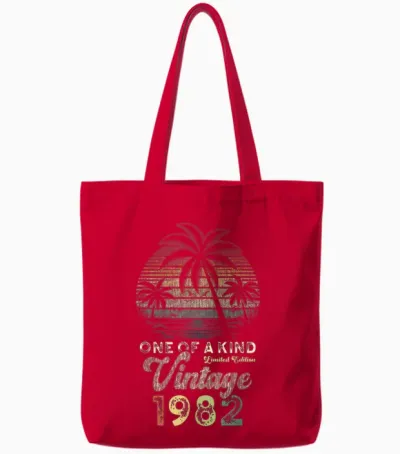 Vintage 1982 Anniversaire 44 Ans Palmiers Retro Tote Bags - Red
