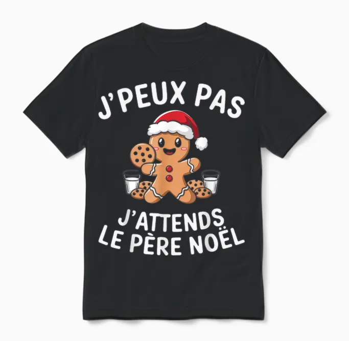 Gingerbread J'peux Pas J'attends Le Père Noël Humour Christmas Unisex T-Shirt in Black