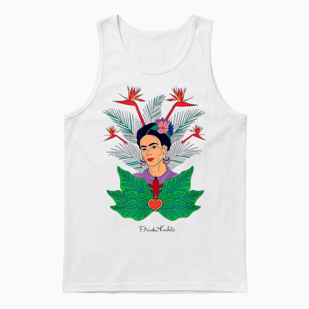 Frida Kahlo Flowers Portrait Graphic Art Feminism Papl248 Unisex Tank Top in White