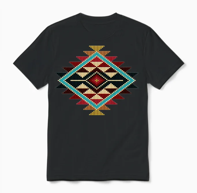 Native Beaded Sunburst 01 Unisex T-Shirt in Black