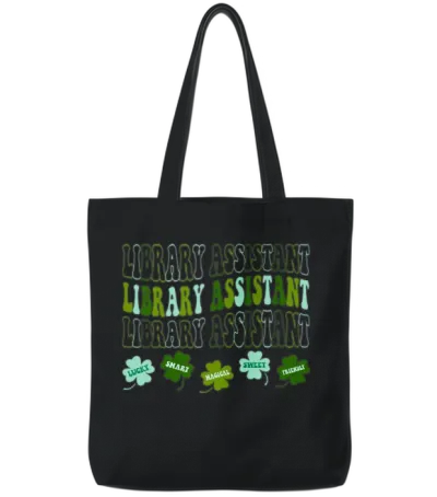 Funny Library Assistant Shamrocks St Patricks Day Tote Bags - Black