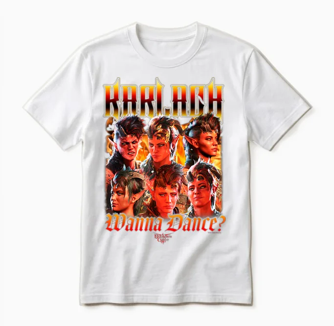 Dungeons & Dragons Wanna Dance? Karlach Multi Expressions Unisex T-Shirt in White