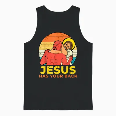 Jesus Has Your Back Jiu Jitsu Funny Gift Christian Retro Unisex Tank Top - Black