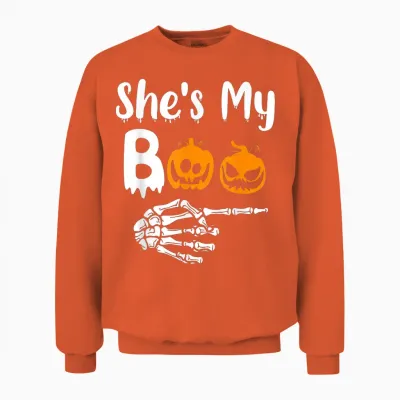 She's My Boo Matching Halloween Pajama Couples He's My Boo Unisex Sweatshirt - Orange