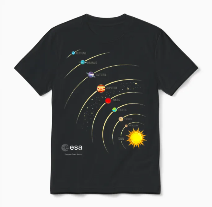 Esa Sonnensystem Planeten Sonne Umlaufbahn T-Shirt, Black Unisex T-Shirt in Black