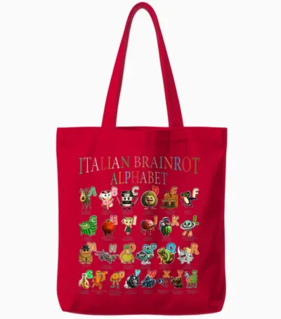 Lustige Italienische Gehirnrot-Figuren Alphabet Meme Brainrot Tote Bags - Red