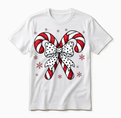 Candy Cane Christmas Season Girls Womens Retro Coquette Bow Unisex T-Shirt - White