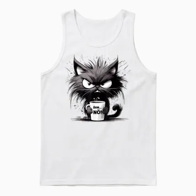 ähm Nö, Lustige Schwarze Katze Mit Tasse Kaffee Unisex Tank Top - White