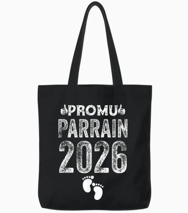 Promu Parrain 2026 Humour Futur Parrain Cadeau Annonce Tote Bags in Black