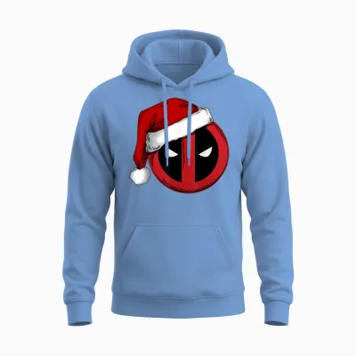 Marvel Deadpool Icon Santa Hat Christmas Graphic Unisex Hoodie - Carolina Blue