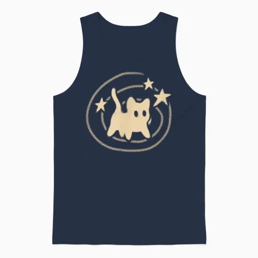 90s Y2k Scary Tomcat Cat Is Scared Under Starry Tail Unisex Tank Top - Navy