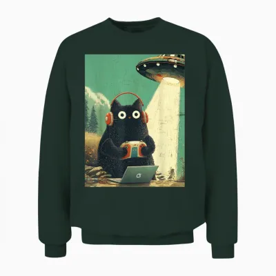 Vintage Japanische Katze Gamer Videospiele Abduktion Ufo Anime Unisex Sweatshirt - Forest