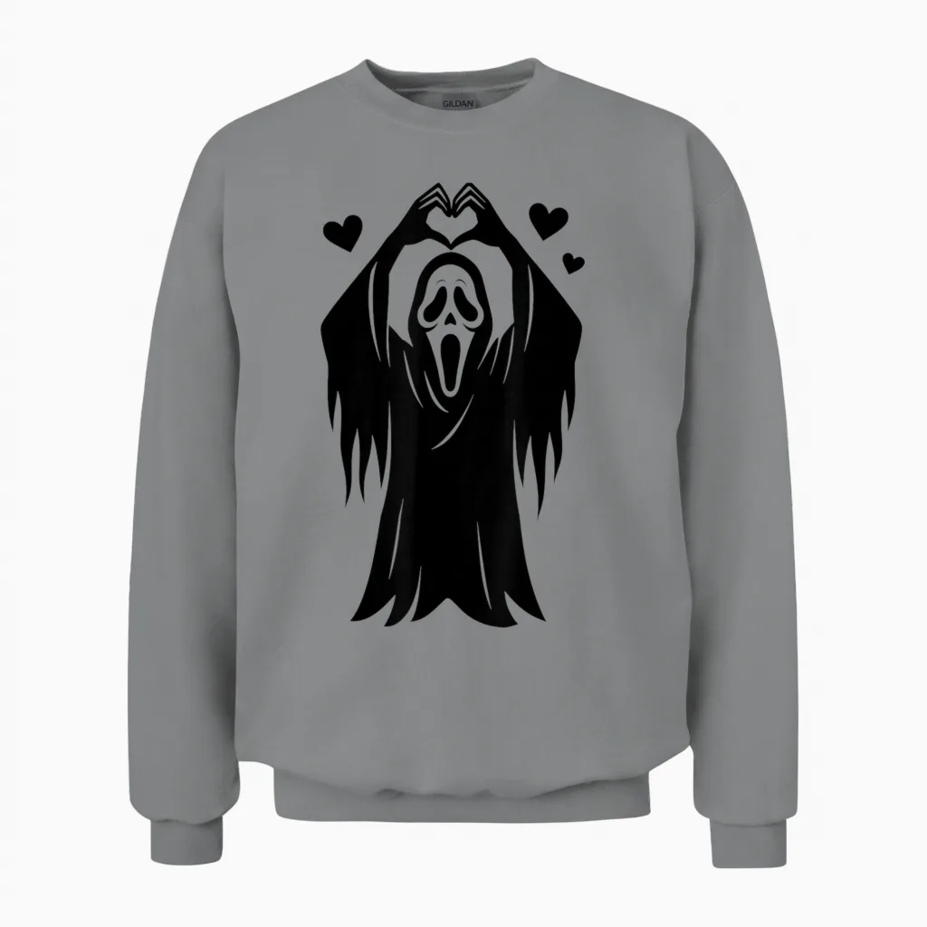 Creepy Horror Ghost Heart Hands, Happy Halloween Unisex Sweatshirt in Sport Grey