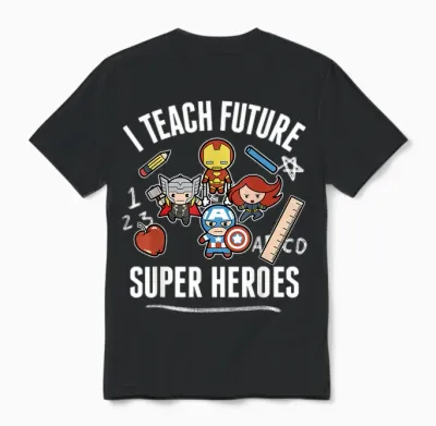 Marvel Avengers Classic I Teach Super Heroes Graphic Unisex T-Shirt - Black