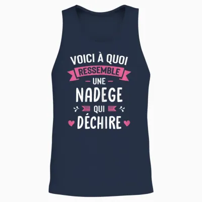 Woman Humour Personalized Gift Name Nadege Qui Déchire T-Shirt, Black, Female X-Small Unisex Tank Top - Navy