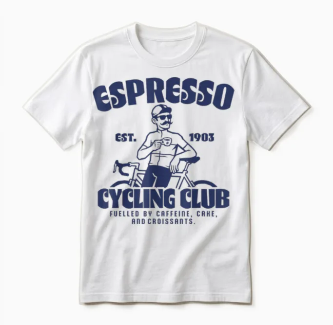 Espresso Rennrad Club Kaffee Kuchen Fahrrad Radsport Unisex T-Shirt in White