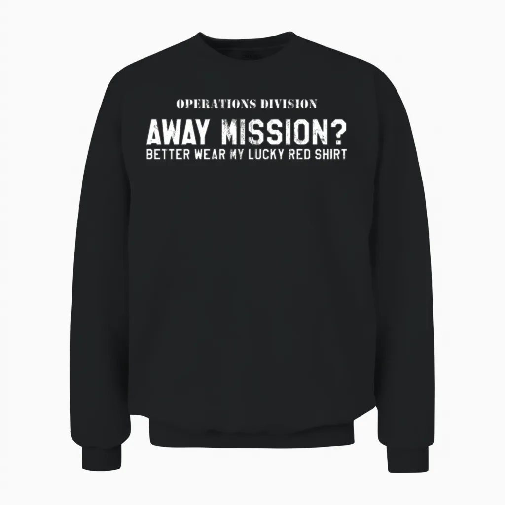 Away Mission Lucky Red Sci Fi Geek Unisex Sweatshirt in Black