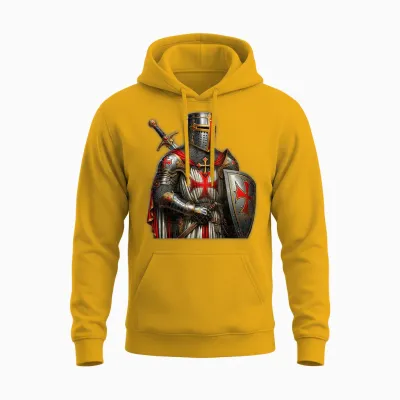 A Warrior of Christ Knights Templar Cross Aged Man T-Shirt, Black Unisex Hoodie - Gold