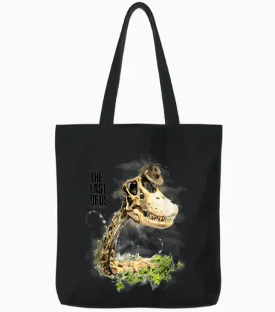 The Last of Us Dinosaur Skeleton Illustration Video Game Tote Bags - Black