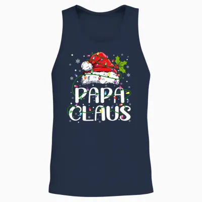 Papa Claus Christmas Lights Pajama Family Matching Unisex Tank Top - Navy