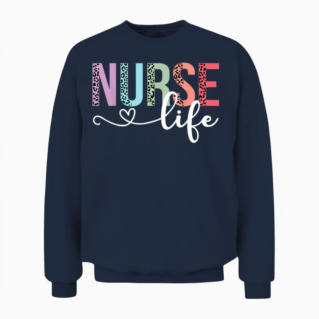 Women Nurse Life Rn Lpn Cna Leopard Nurse Week Healthcare Unisex Sweatshirt in Navy