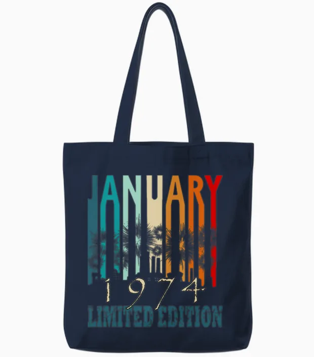 Born 1974 Januar Y Vintage Gift Tote Bags in Navy