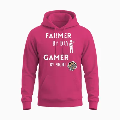 Funny Farmer Farmer by Day Gamer by Night Funny Unisex Hoodie - Heliconia