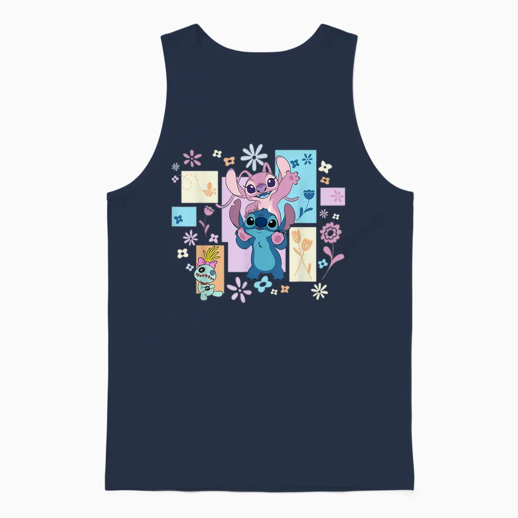 Disney Stitch & Angel Spring Easter Friendly Flower Faces Unisex Tank Top in Navy