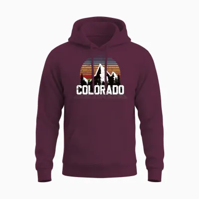 Retro Colorado Mountains Unisex Hoodie - Maroon