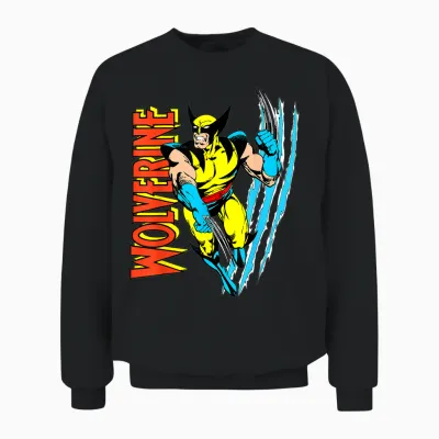 Marvel X-Men Wolverine Vintage Claw Slice Graphic Unisex Sweatshirt - Black