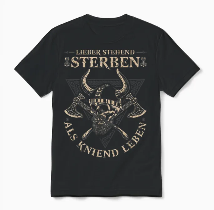 Viking Warrior, Lieber Stehend Sterben Als Kniend Leben T-Shirt, Black Unisex T-Shirt in Black