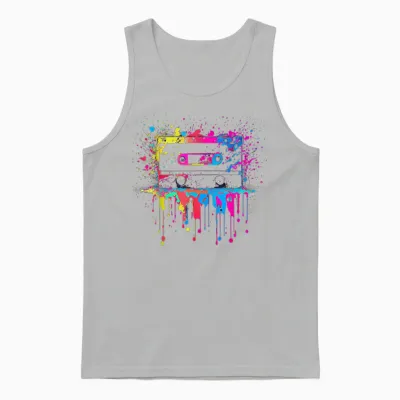 80er 90er Jahre Retro Kassette Outfits & Geschenk Damen Unisex-Erwachsene Schwarz Retro Party T-Shirt S Eu Small U-Ausschnitt Kurzarm Unisex Tank Top - Ash