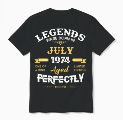 Vintage Aged to Perfection July 1974 Unisex T-Shirt - Black