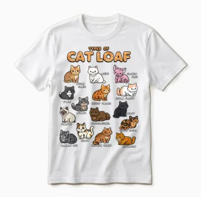 Types of Cat Loaf Cute Kitten Kawaii Cats, Cat Lover Unisex T-Shirt - White