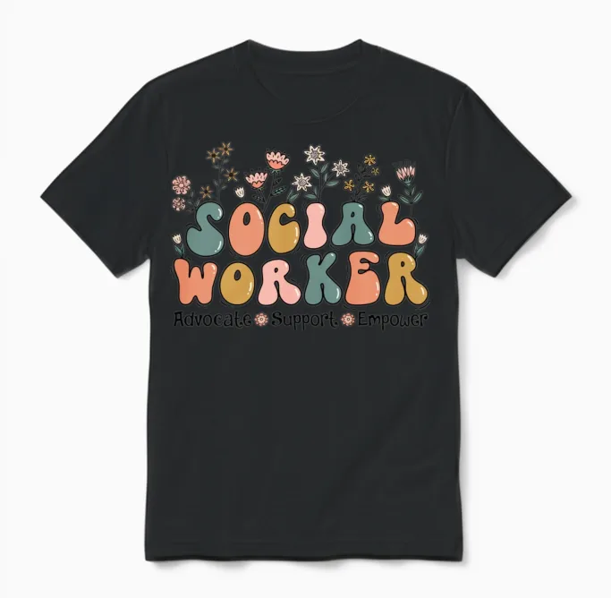Social Worker Floral Retro & Botanical Gift Unisex T-Shirt - Black