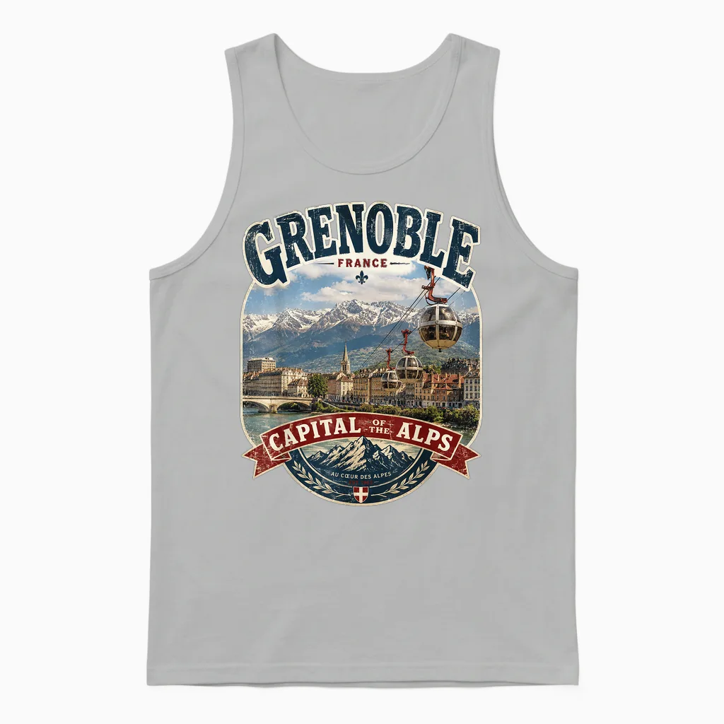 Grenoble France Capitale Des Alpes - Téléphérique Vintage Unisex Tank Top in Ash
