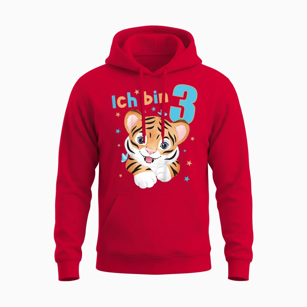 Kinder 3 Jahre Alt Ich Bin 3 Tiger 3. Geburtstag Unisex Hoodie in Red
