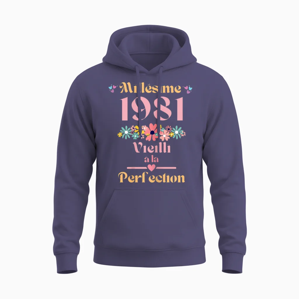 43 Ans Femme 1981 Idée Cadeau Anniversaire Drôle Humour Mama T-Shirt, Black, Female X-Small Unisex Hoodie in Heather Sport Dark Navy