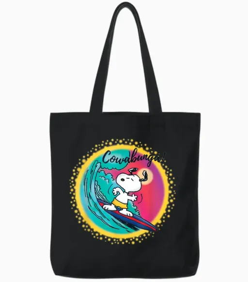 Peanuts Snoopy Surf Cowabunga Tote Bags - Black