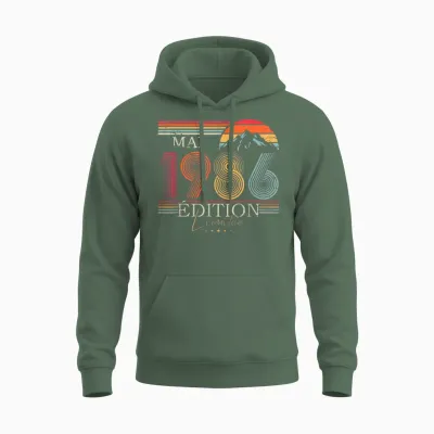 1986 Vintage May Birthday Retro Man Woman Gift Unisex Hoodie - Military Green