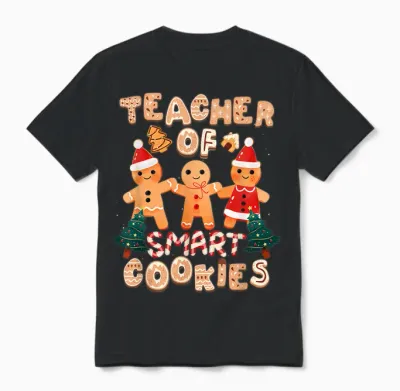 Christmas Teacher Cute Gingerbread Cookies Funny Holiday Unisex T-Shirt - Black