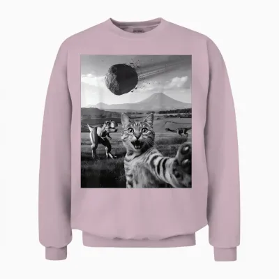 Drôle Chat Selfie Dinosaure Météore Astéroïde Curieux T-Rex Unisex Sweatshirt - Light Pink