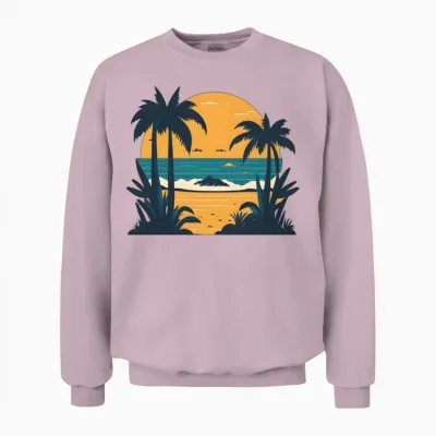 Retro Beach Design Unisex Sweatshirt - Light Pink