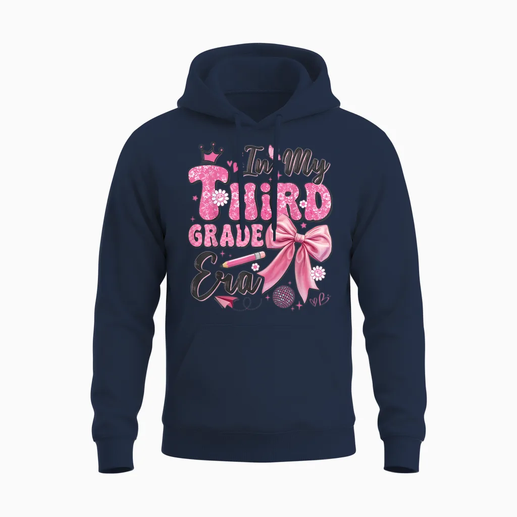 In My Third Grade Era Coquette Back to School Teacher Girl Unisex Hoodie in Navy