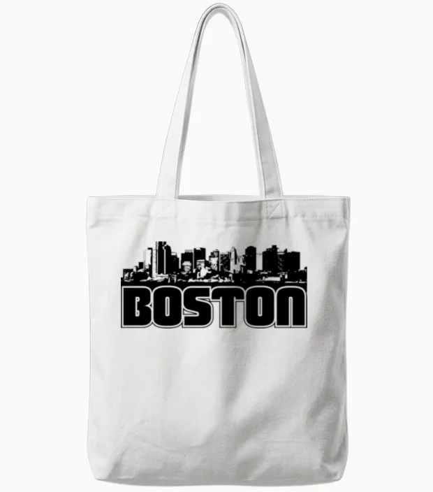 Boston Skyline Tote Bags in White
