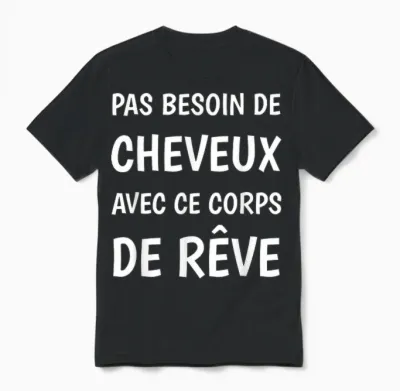 Pas Besoin De Cheveux with This Bald Humor Dream Body Unisex T-Shirt - Black