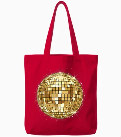 Retro Party Disco Ball Tote Bags - Red